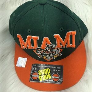Miami Hurricanes Embroidered Spell-Out Snapback Hat Top of The World